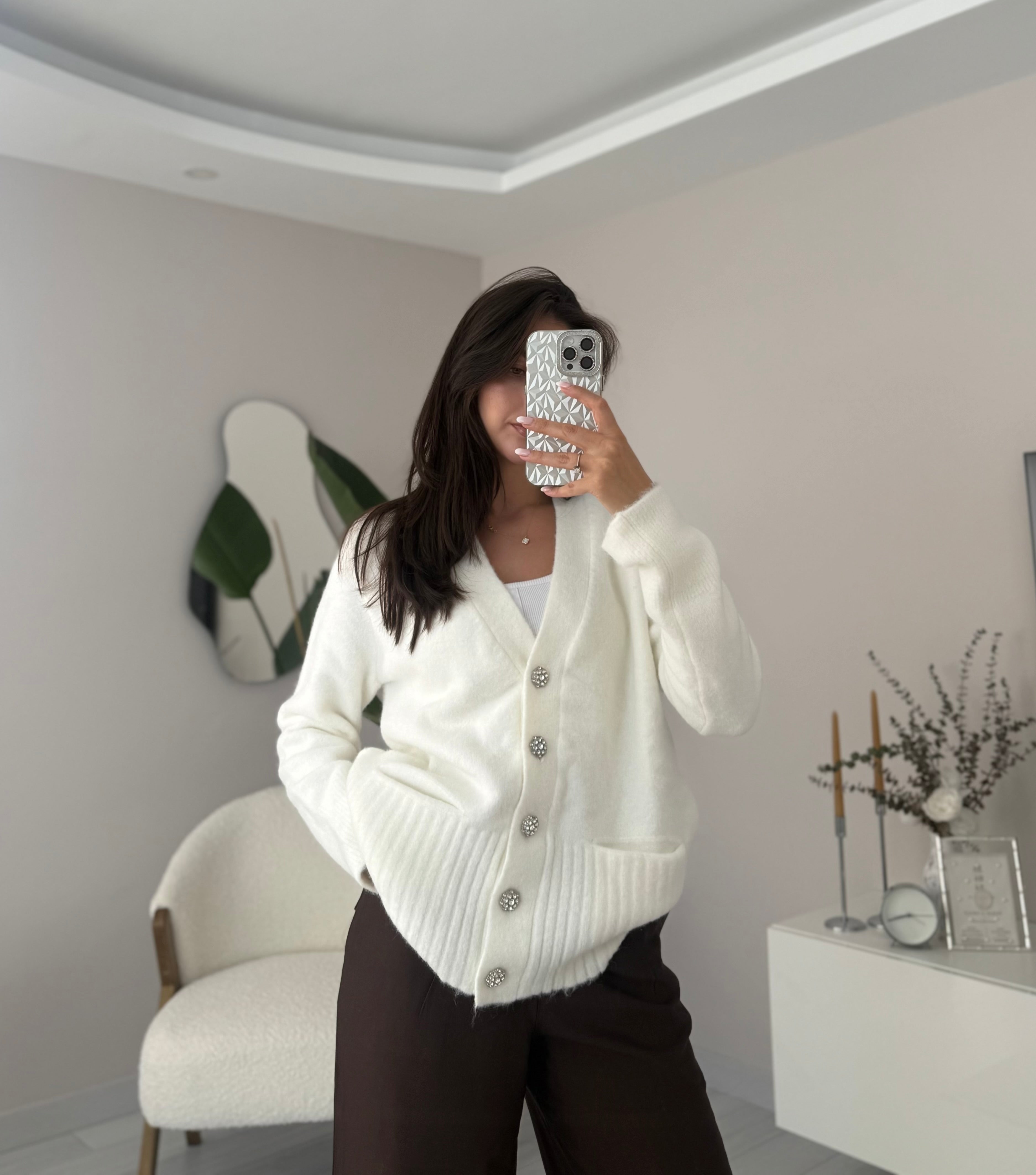 Yumuşak kumaş silver düğmeli hırka