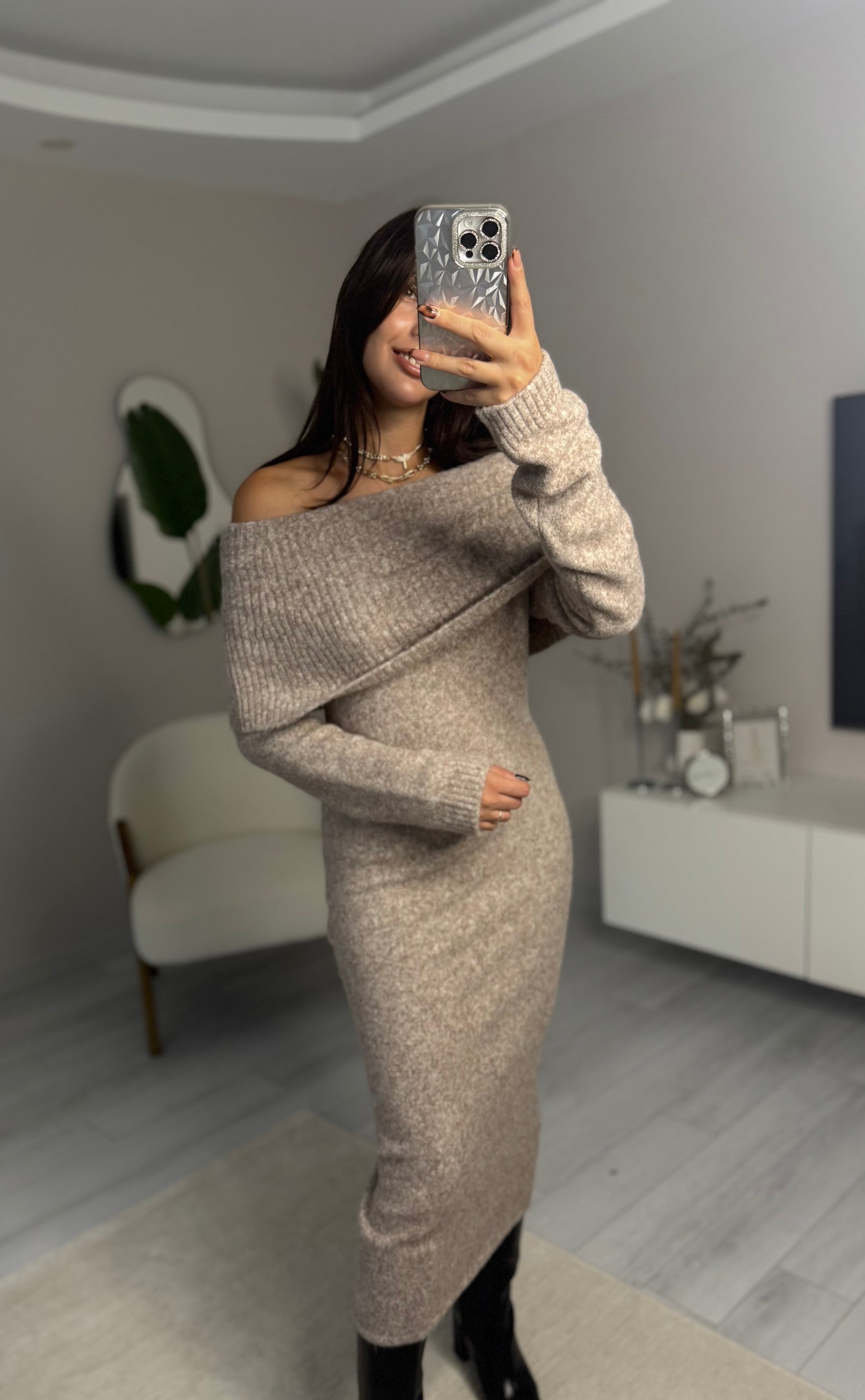 Bardot Yaka Triko Elbise