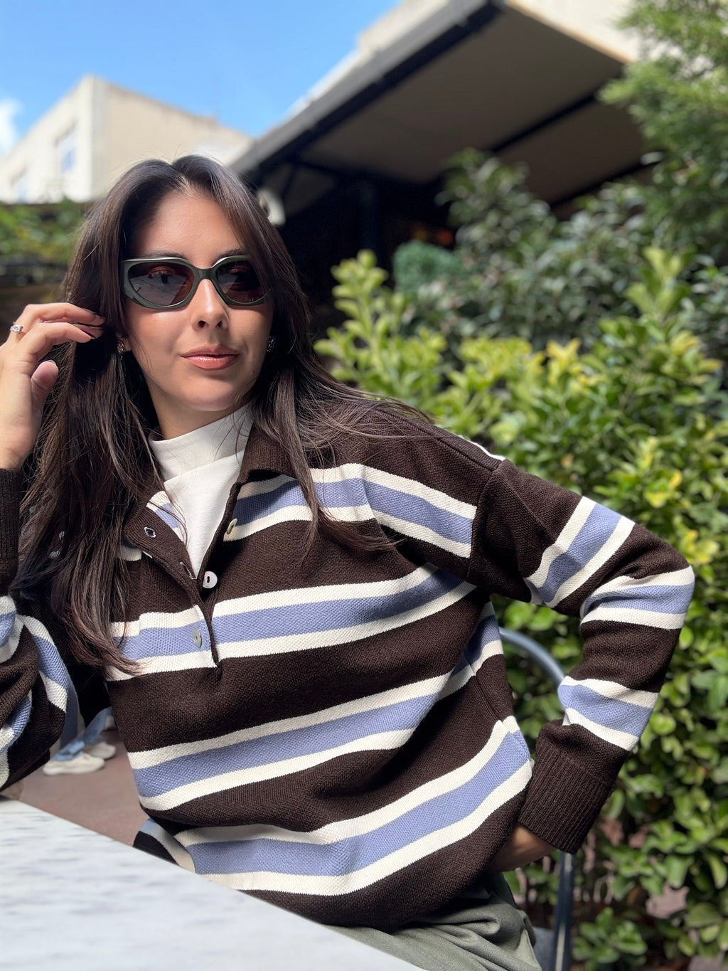 Çizgili polo yaka kazak