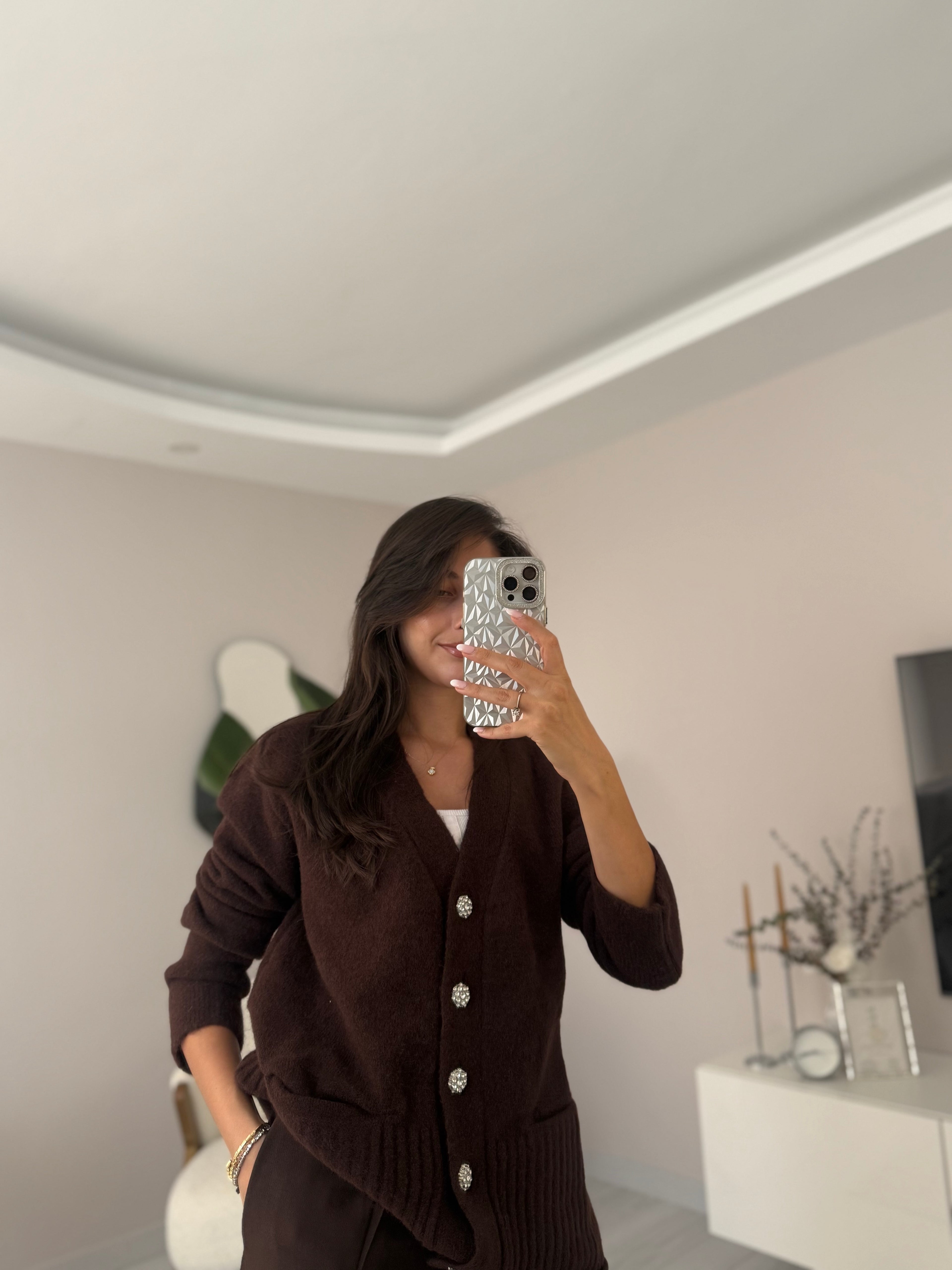 Yumuşak kumaş Silver düğmeli hırka