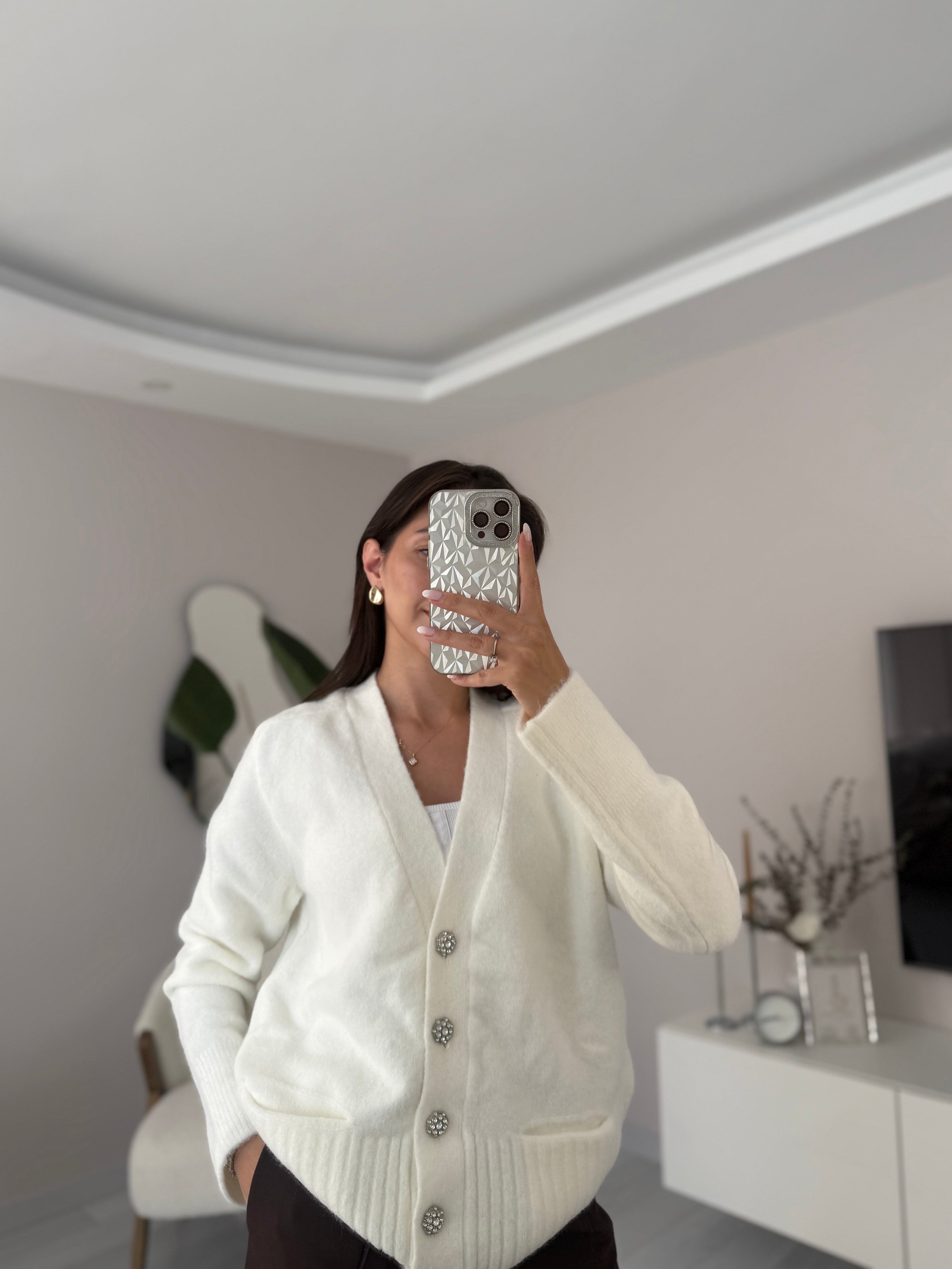 Yumuşak kumaş silver düğmeli hırka
