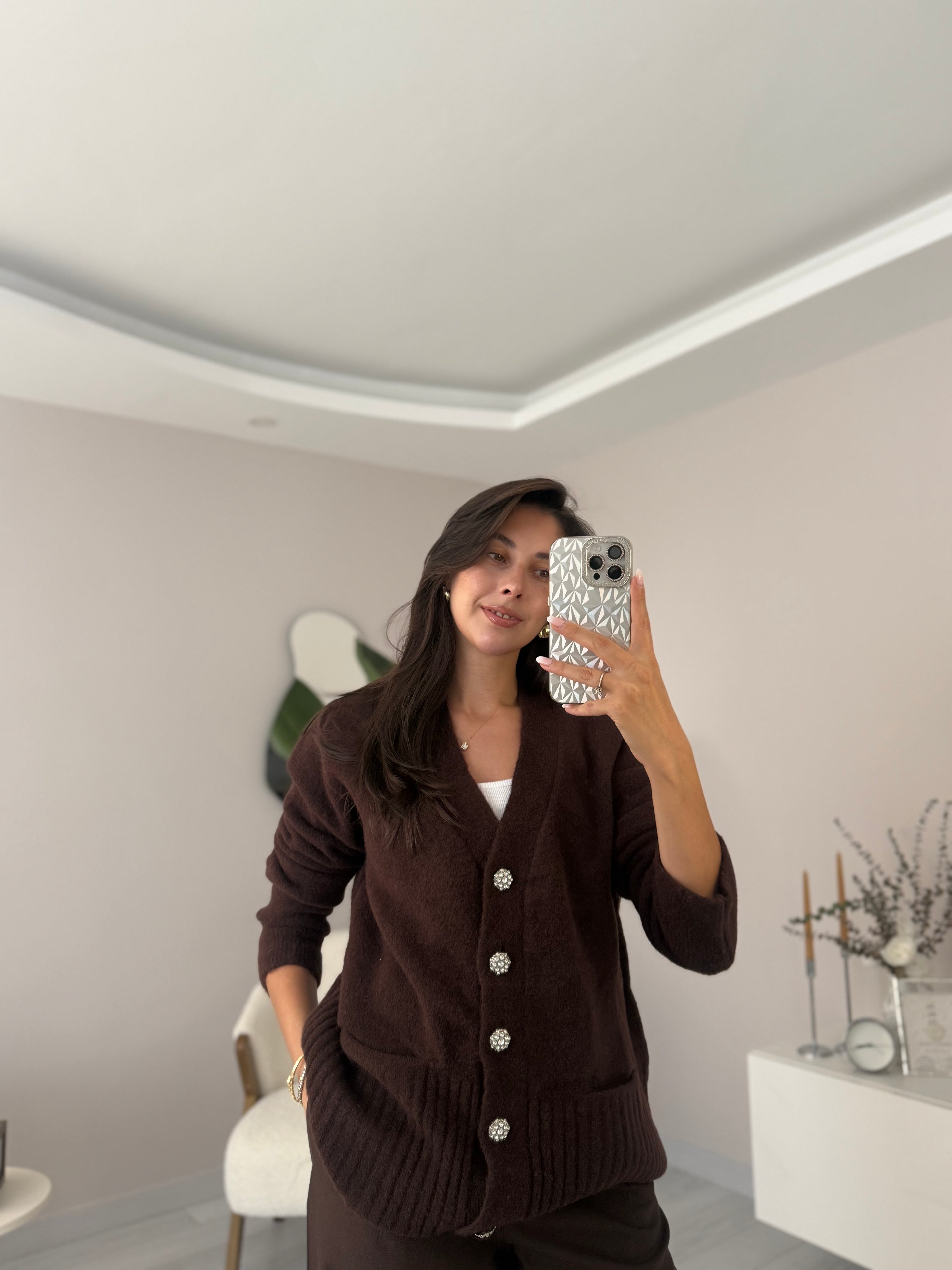 Yumuşak kumaş Silver düğmeli hırka